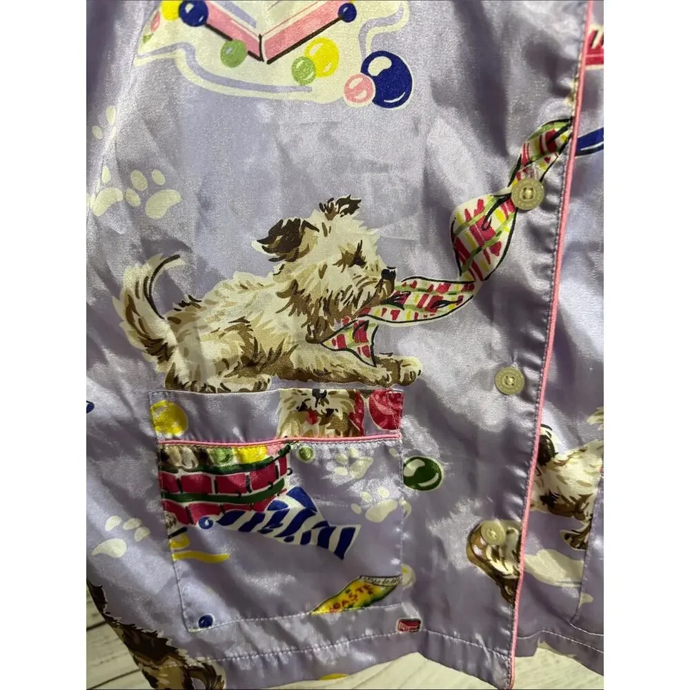 Nick & Nora Dog Print Puppy Satin Pajama Top XL Youth